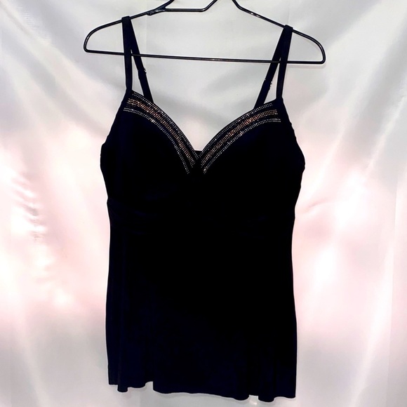 MIRACLESUIT Black WITH SILVER GOLD ACCENTS WO SIZE 14 UNDERWIRE SWIM TOP CLEAN - Picture 1 of 13
